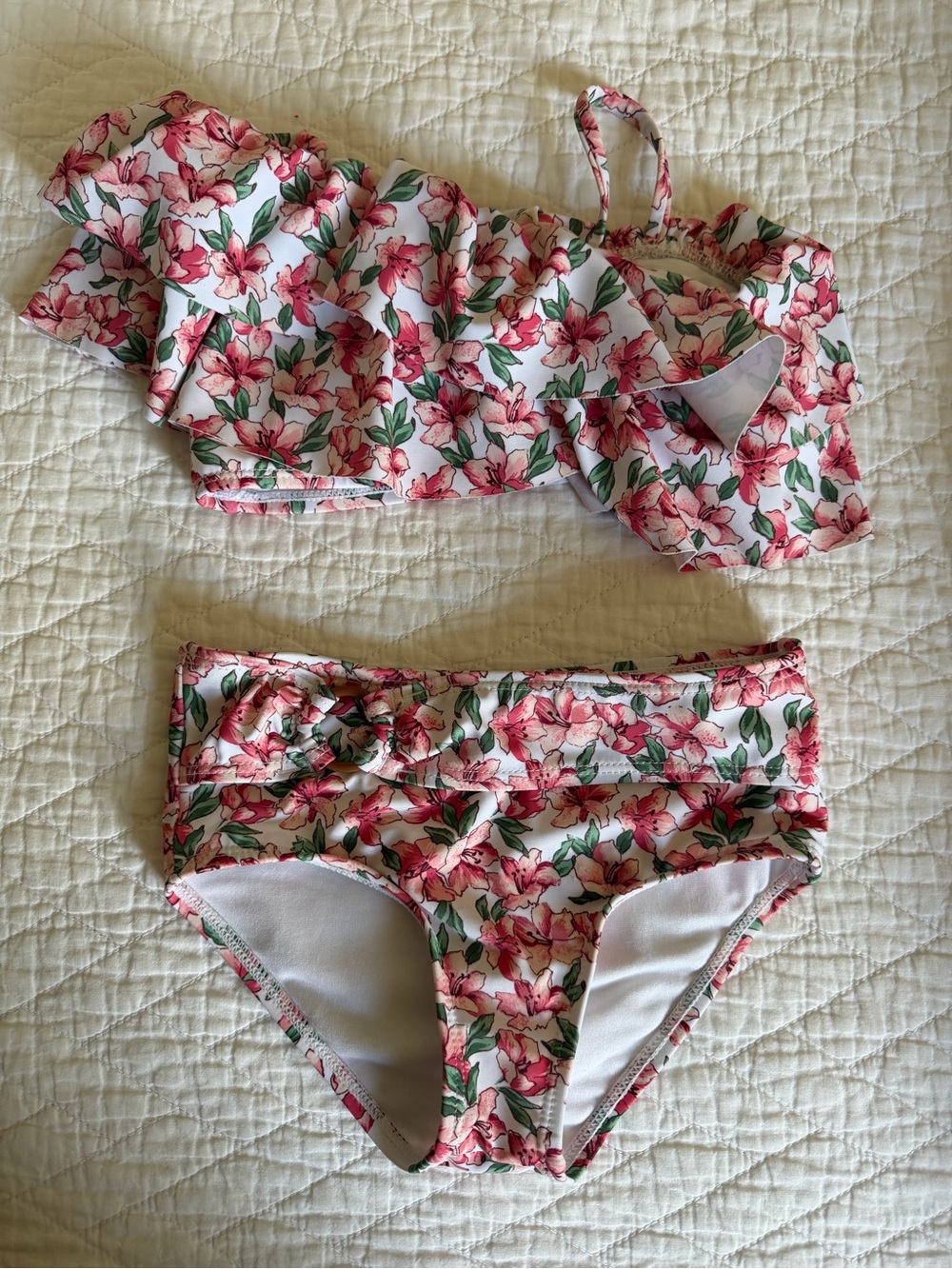 Janie and Jack Pink & Green Floral Ruffle Two-Piece Swim Set